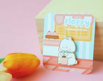 Transgender Flag Enamel Pin - Subtle LGBT Trans Mascot - Kawaii Ice Cream Parlor White Bunny Floffy -Jellie&#39;s World-