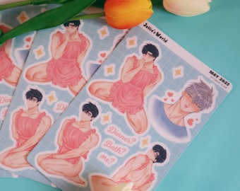 Hadaka Apron Fanart Sticker Sheet - Yaoi/BL Manhwa  - Waterproof Laptop Stickers Glitter/Glossy/Matte