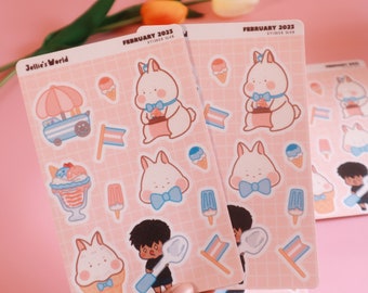 Trans Flag Ice Cream Sticker Sheet-LGBT Cute Bunny - Waterproof Bujo Laptop Planner Stickers -Glitter/Glossy/Matte