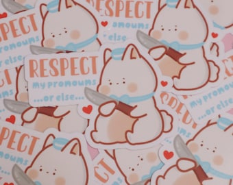 Transgender Flag - Respect My Pronouns Sticker-LGBTQ+ Pride Dark Humor - Waterproof Glossy Laptop Decal Stickers