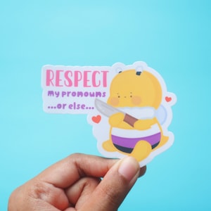 Non-Binary Flag - Respect My Pronouns Sticker-LGBTQ+ Pride Dark Humor - Waterproof Glossy Laptop Decal Stickers