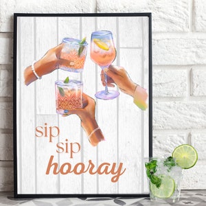 Bar Cart Art, Lady Cocktails, Coastal Grandmother vibe, Fun Wall Art, Digital Download art