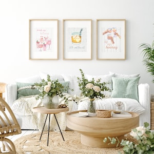 Set van drie Bar Cart Art, Lady Cocktails, Coastal Grandmother vibe, Fun Wall Art, Digital Download art