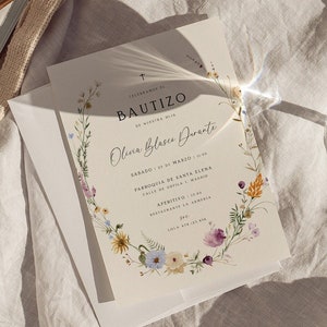 Baptism Invitation Spanish, Spanish Baptism Invitation Template, Wildflower Baptism Digital Invitation, Boho Baptism Invite,Instant Download