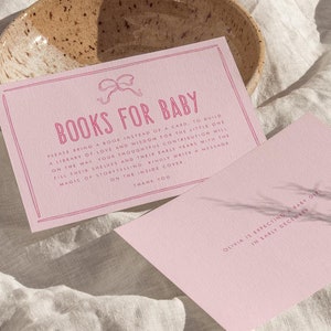 Rosa Schleife Bücher für Baby Card Template, Baby Shower druckbare Karte, Hand gezeichnete Schleife blau, moderne Baby Shower Baby Girl, Instant Download BB07