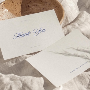 Retro Hochzeit Dankeskarte Vorlage, Moderne Hochzeit Dankeskarte Elegant, Blau Danke Karte Minimalistisch, Instant Download W13