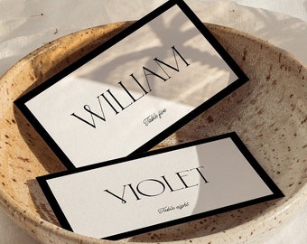Retro Wedding Place Card Template, Bold Name Card, Black & White Place Card Retro Wedding Decor, Classic, Minimalistic, Instant Download W07