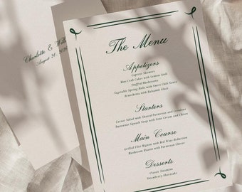 Modello di menu di nozze scritto a mano, menu di nozze classico disegnato a mano, calligrafia, ispirazione vintage, ricevimento di nozze, download immediato W15