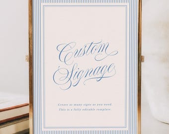 Baby Shower Custom Sign Template, Modern Retro Baby Shower Signage, Dusty Blue Baby Shower Sign,  Editable Printable, BB23
