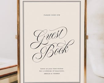 Retro Wedding Guestbook Sign Template, Modern Vintage Wedding Signage, Wedding Sign Editable, Wedding Reception Guestbook, Script Font, W21