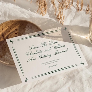 Handgeschriebene Save The Date Vorlage, Moderne Retro Save The Date Karte, Handgezeichnete Borte, Kalligraphie, Hochzeitsdatum, Instant Download W15
