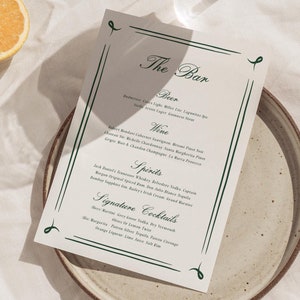 Handwritten Wedding Bar Menu Template, Classic Bar Menu, Drinks Menu, Calligraphy, Hand Drawn Border, Vintage Inspired, Instant Download W15