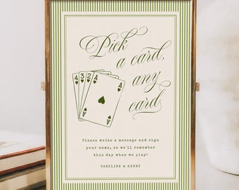 Pick a Card Sign Template, Playing Cards Wedding Sign, Playing Cards Guestbook Sign, Wedding Signage, Editable Printable, W20
