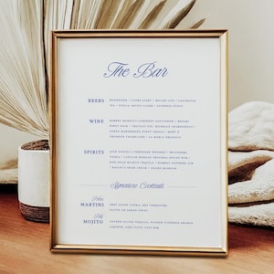 Retro Wedding Bar Menu Template, Modern Wedding Bar Sign, Signature Drinks, Elegant Wedding Bar Sign, Blue Bar Sign, Instant Download W13