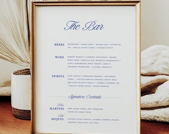 Retro Wedding Bar Menu Template, Modern Wedding Bar Sign, Signature Drinks, Elegant Wedding Bar Sign, Blue Bar Sign, Instant Download W13