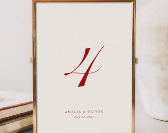 Modern Classic Wedding Table Number Template, Retro Minimalist Table Number, Wedding Reception, W22
