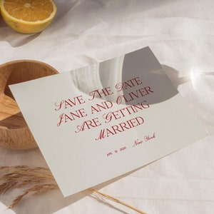 Retro Save The Date-sjabloon, moderne retro Save The Date, esthetische Save The Date-kaart, kalligrafie, trouwdatum, instant download S03
