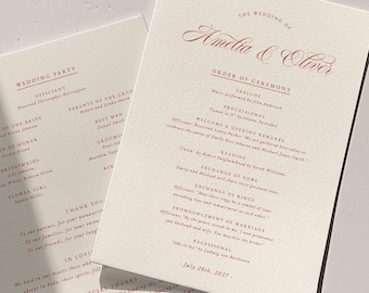 Wedding Program Template, Retro Minimalist Wedding Program, Wedding Ceremony, Program Card, Wedding Service, Elegant Scrip Font, W22