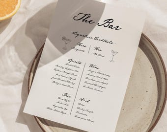 Handwritten Wedding Bar Menu Template, Simple Wedding Bar Menu, Elegant Drinks Menu, Calligraphy, Classic Vintage, Instant Download W08