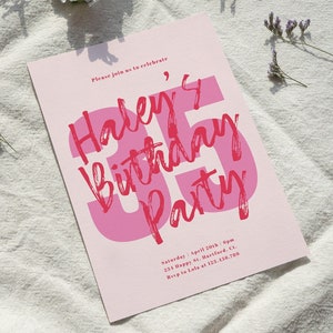 35. Geburtstagseinladungsvorlage, bearbeitbare digitale Einladung zum 35.Geburtstag, Einladung zum 35.Geburtstag Frauen, rosa, modern, Sofortdownload