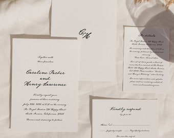 Handwritten Wedding Invitation Template, Simple Wedding Suite, Elegant, Vintage Inspired, Initials, Classic, Calligraphy, Rsvp, Details, W08