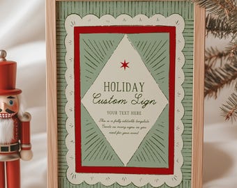 Individuelle Weihnachtsschild-Vorlage, modernes Retro-Weihnachtsschild, verspieltes Weihnachtsschild, festliche Partydekoration, bearbeitbar und druckbar, CH07