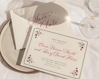 Vintage Garden Save The Date Template, Classic Botanical Save The Date, Romantic Heirloom Stationery, W23