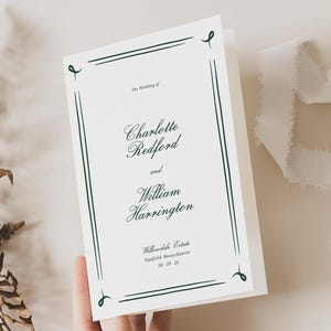 Plantilla de programa de boda, programa de boda clásico, ceremonia de boda, programa plegado, servicio de boda, elegante, caligrafía, retro, W15
