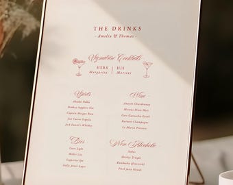 Retro Minimalist Wedding Bar Menu Template, Modern Vintage Wedding Drinks Menu Sign, Signature Cocktails, Wedding Reception Signage, W22