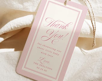Baby Shower Thank You Tag Template, Dusty Pink Favor Tag, Pink Gift Tag, Editable Printable BB21