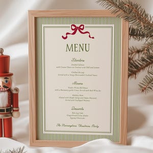 Christmas Menu Template, Modern Retro Christmas Party Menu, Striped Holiday Menu, Red Bow, Printable Editable, CH06
