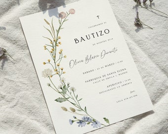Baptism Invitation Spanish, Spanish Baptism Invitation Template, Wildflower Baptism Digital Invitation, Boho Baptism Invite,Instant Download