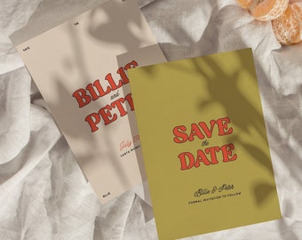 Modern Save The Date Template, Retro Save The Date, Colorful Save The Date, Fun, Bold, Whimsical, Wedding, Unique, Instant Download W09
