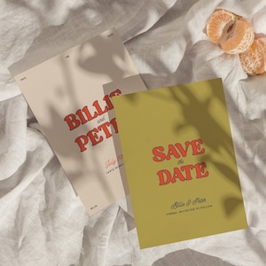 Moderne Save The Date-sjabloon, Retro Save The Date, kleurrijk Save The Date, leuk, gewaagd, grillig, bruiloft, uniek, instant download W09