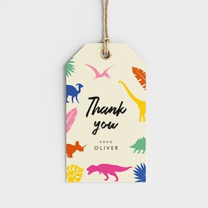 Dinosaur Gift Tag Template, Dinosaur Birthday Editable Gift Tag, Dinosaur Thank You Tag, Jurassic Dinosaur Tag, Modern, Instant Download