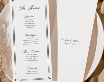 Handwritten Wedding Menu Template, Elegant Menu Vintage Inspired, Hand Drawn Border, Calligraphy, Classic Wedding Menu, Instant Download W15