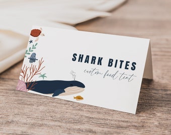 Under The Sea Food Tent Template, Under The Sea Food Label, Sea Animals Food Tent, Ocean Animals Food Tent, Whale, Modern, Instant Download