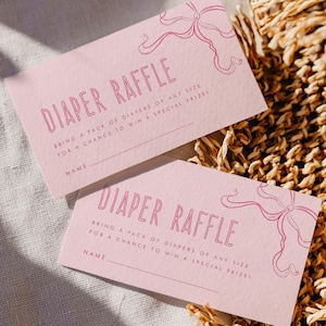 Rosa Schleife Windel Verlosung Kartenvorlage, Baby Dusche druckbare Karte, Handgezeichnete Schleife Baby Dusche Windel Verlosung Karte, moderne Babyparty, BB06