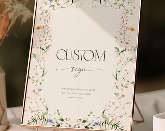 Baby Shower Custom Sign Template, Baby Shower Signage, Wildflower Sign Editable, Floral Sign, Baby in Bloom, Instant Download BB13