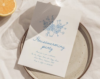 Housewarming Party Invitation Template, Handwritten Housewarming Invite Editable, Hand Drawn, House Party, Modern, Flowers, Instant Download