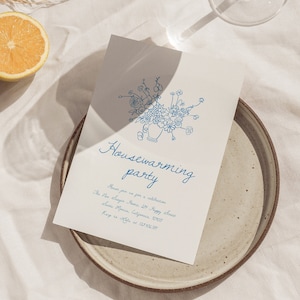 Einweihungsparty Einladungsvorlage, handschriftliche Einweihungsparty einladen bearbeitbar, handgezeichnet, Hausparty, modern, Blumen, sofortiger Download