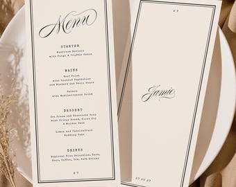 Retro Wedding Menu Template, Modern Vintage Menu, Menu With Name, Guest Name Menu, Calligraphy, Retro Minimalist Menu, Wedding Reception W21