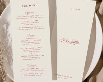 Modern Classic Wedding Menu Template, Retro Minimalist Menu, Guest Name Menu, Wedding Reception W22