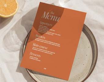 Nowoczesny szablon menu weselnego, śmiałe menu weselne, kolorowe menu, zabawne dekoracje weselne, kapryśne, niepowtarzalne, retro, niepowtarzalne, natychmiastowe pobranie W02