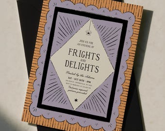 Halloween Party Invitation Template, Retro Halloween Invitation Adult, Whimsical Editable Halloween Invite, Vintage Inspired, H13