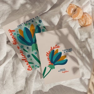 Moderne Save the Date Vorlage, handgeschriebene Save the Date abstrakte Blumen, bunt, schrullig, Retro, fett, wunderlich, Sofort Download W06