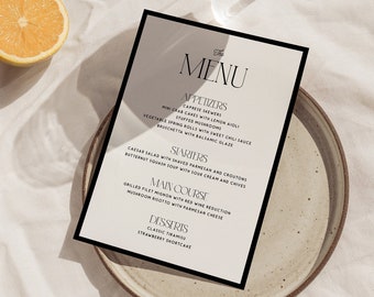 Szablon menu weselnego w stylu retro, odważne menu weselne, czarno-białe menu w stylu retro, wystrój weselny, nowoczesny, elegancki, inspirowany stylem vintage, natychmiastowe pobranie W07
