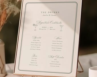 Retro Minimalist Wedding Bar Menu Template, Editorial Wedding Drinks Menu Sign, Signature Cocktails, Elegant Wedding Reception Signage, W23
