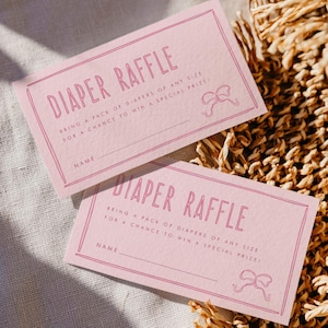 Pink Bow Diaper Raffle Card Template, Baby Shower Printable Card, Hand Drawn Bow Baby Shower Diaper Raffle Card, Modern Baby Shower, BB07