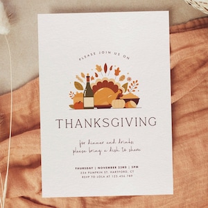 Thanksgiving Invitation Template, Editable Thanksgiving Dinner Invitation, Instant Download